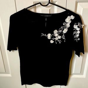 WHBM black with ecru embroidered top